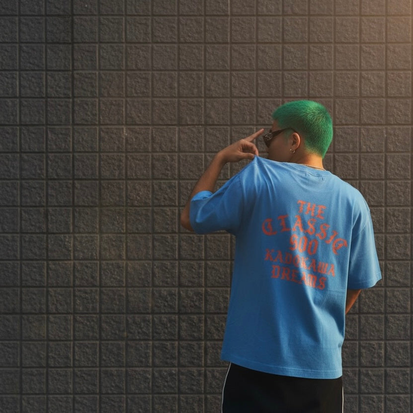 "THE CLASSIC 900" VINTAGE BACKPRINT T-SHIRTS / FADE BLUE