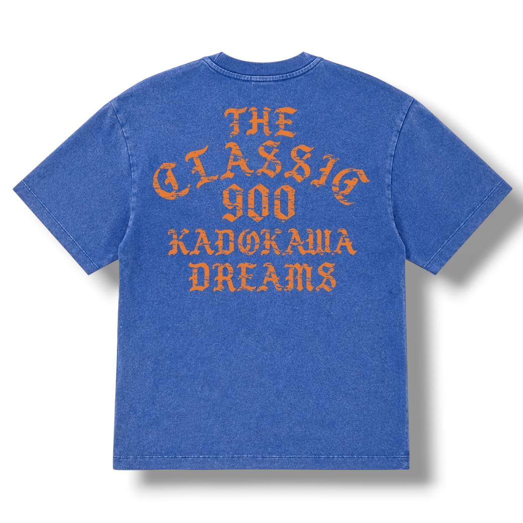 "THE CLASSIC 900" VINTAGE BACKPRINT T-SHIRTS / FADE BLUE